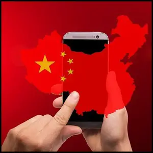 Map of China superimposed on mobile phone